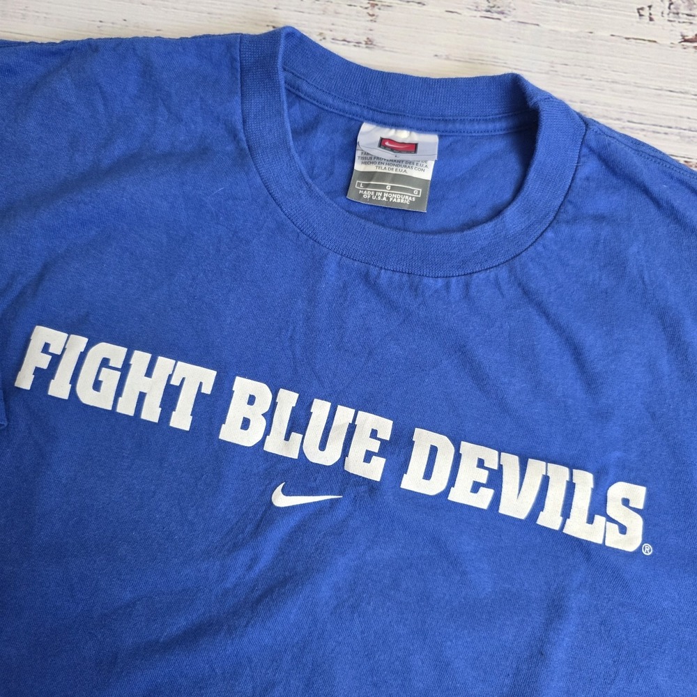 Nike Team Duke Blue Devils Short‎ Sleeve T Shirt Mens Large Blue Double Sided